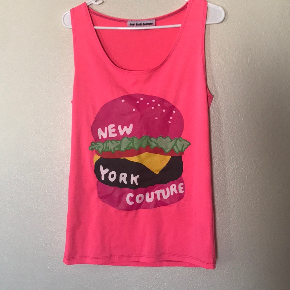 New York couture neon pink hamburger tank top
